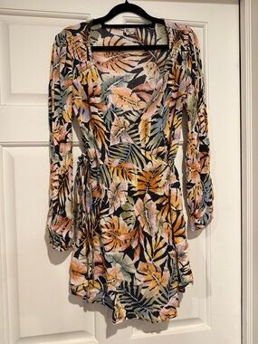 Billabong Tropical Leaf Print Wrap Dress